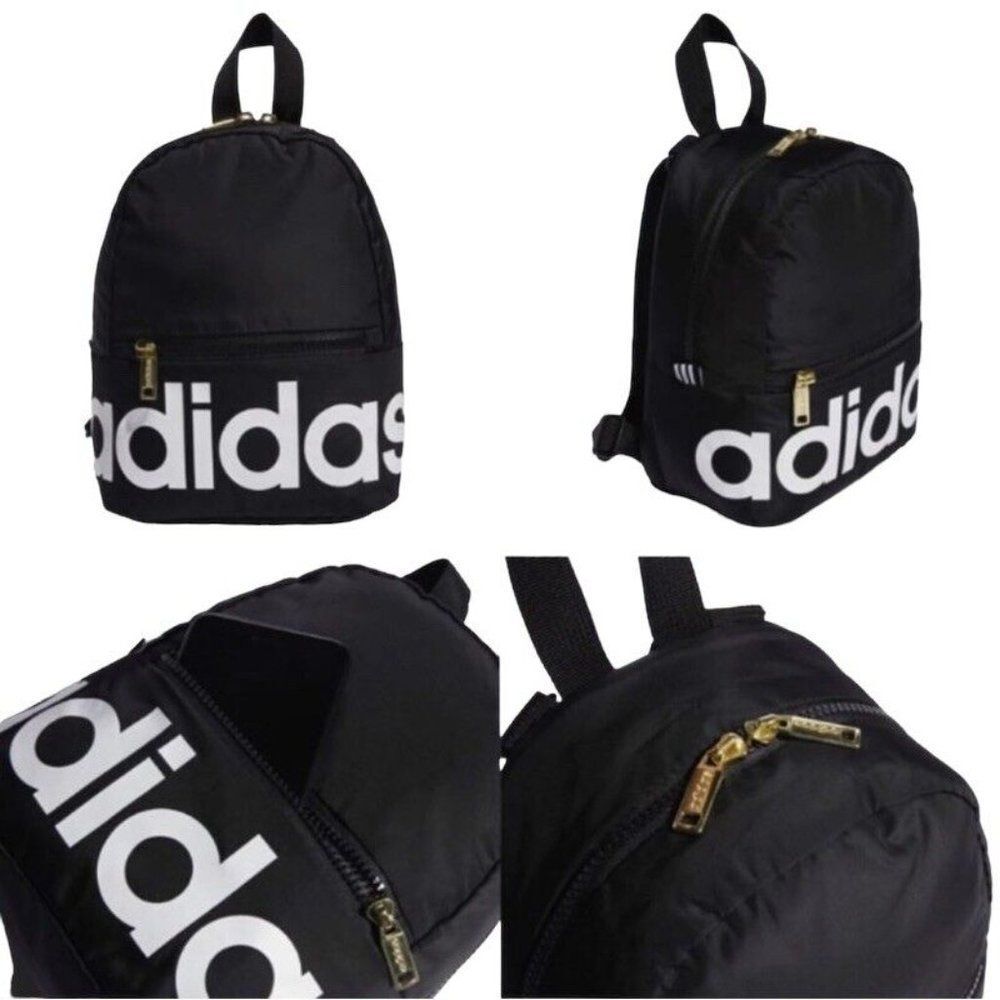 New Adidas Linear Mini Backpack in Black, White and Gold Classic Travel Everyday